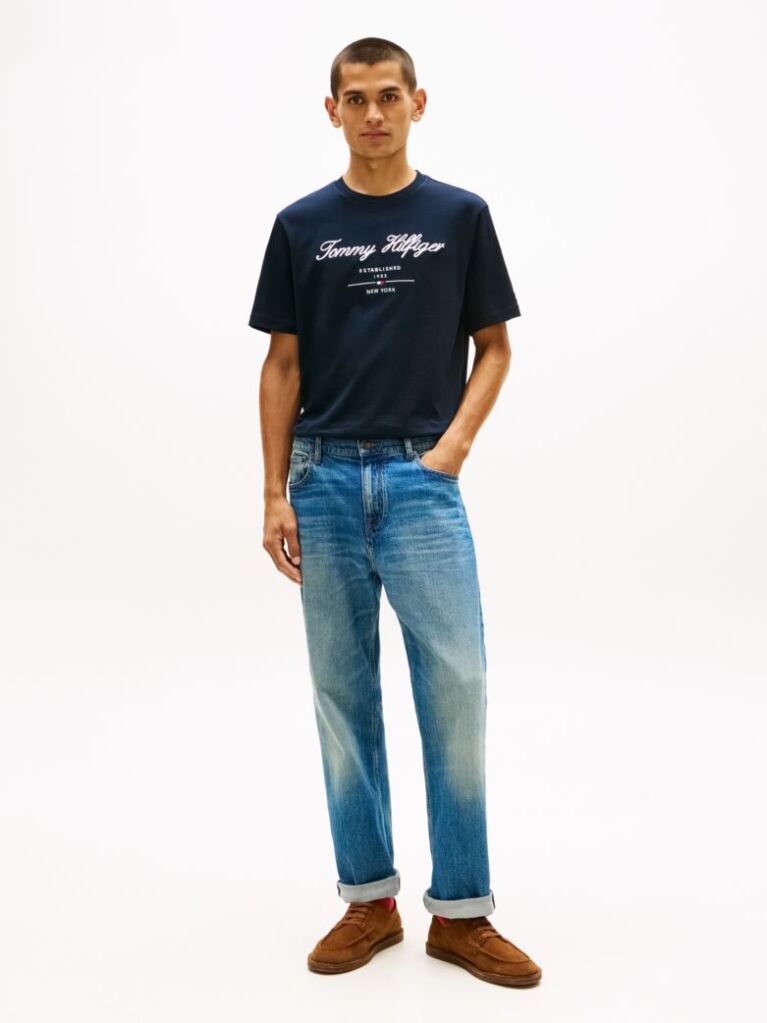 Blue Script Logo Crew Neck T-Shirt  Men