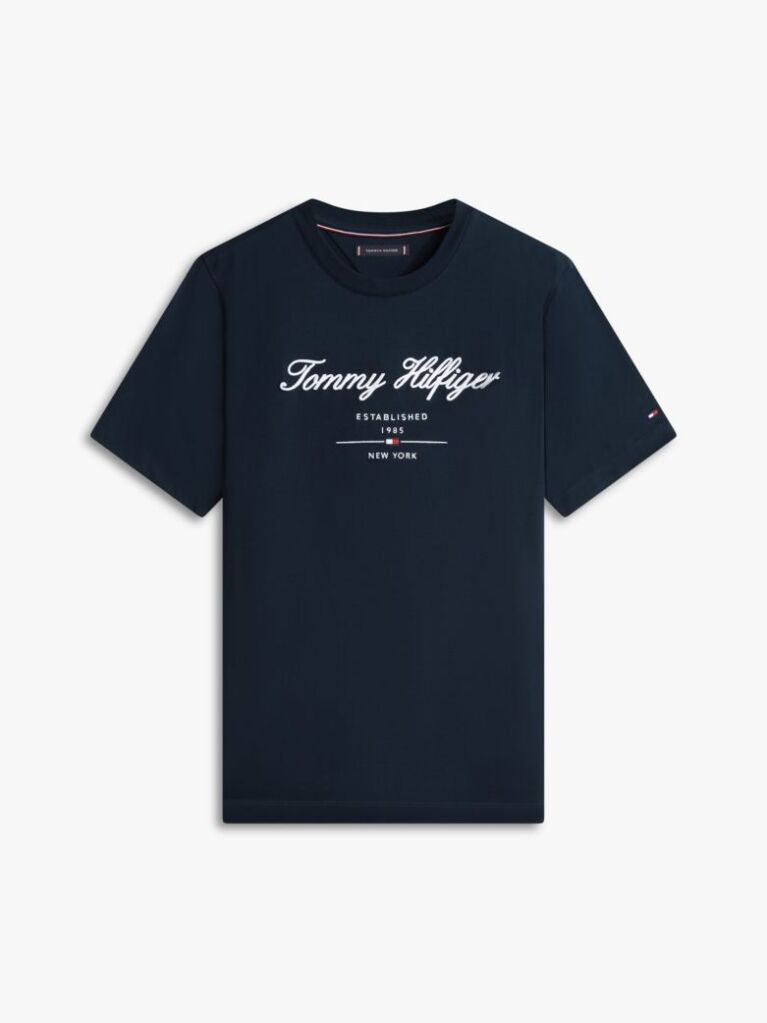 Blue Script Logo Crew Neck T-Shirt  Men