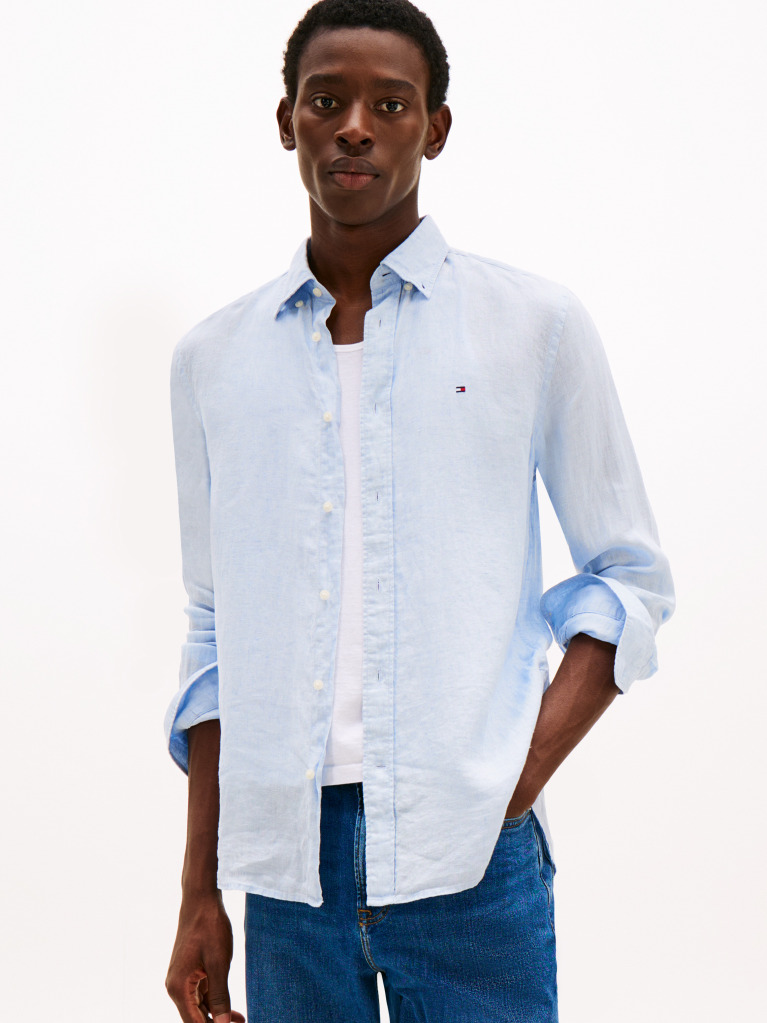 Blue Pigment Dyed Linen Regular Fit Shirt  Men