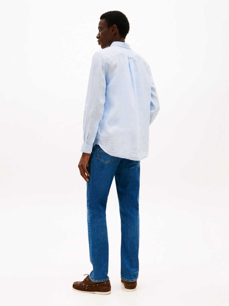 Blue Pigment Dyed Linen Regular Fit Shirt  Men