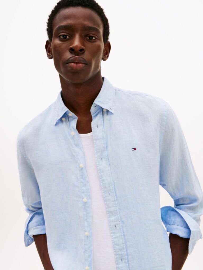 Blue Pigment Dyed Linen Regular Fit Shirt  Men