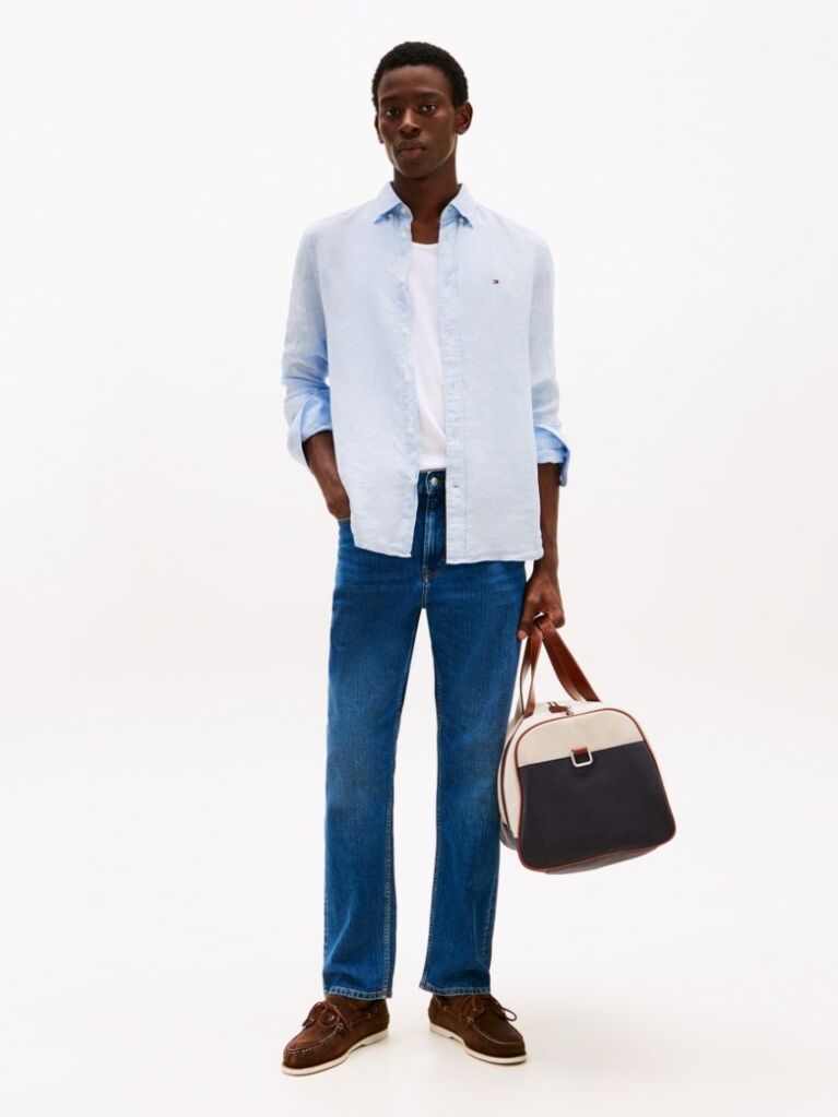 Blue Pigment Dyed Linen Regular Fit Shirt  Men