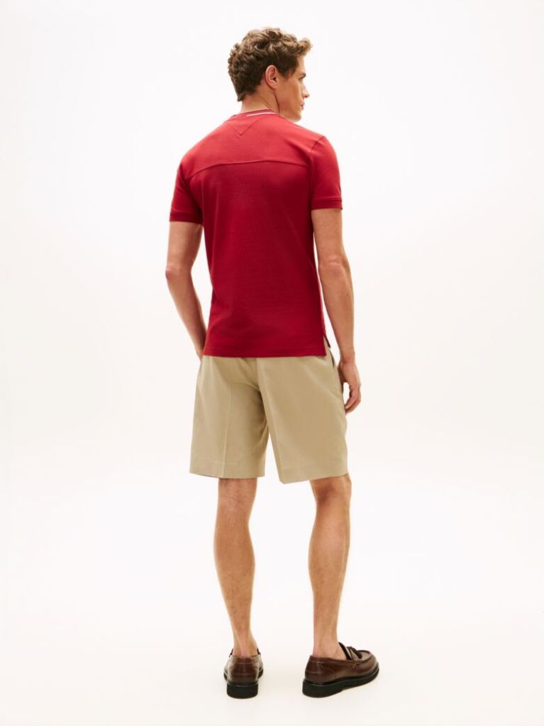 Red Mandarin Collar Slim Polo Shirt  Men