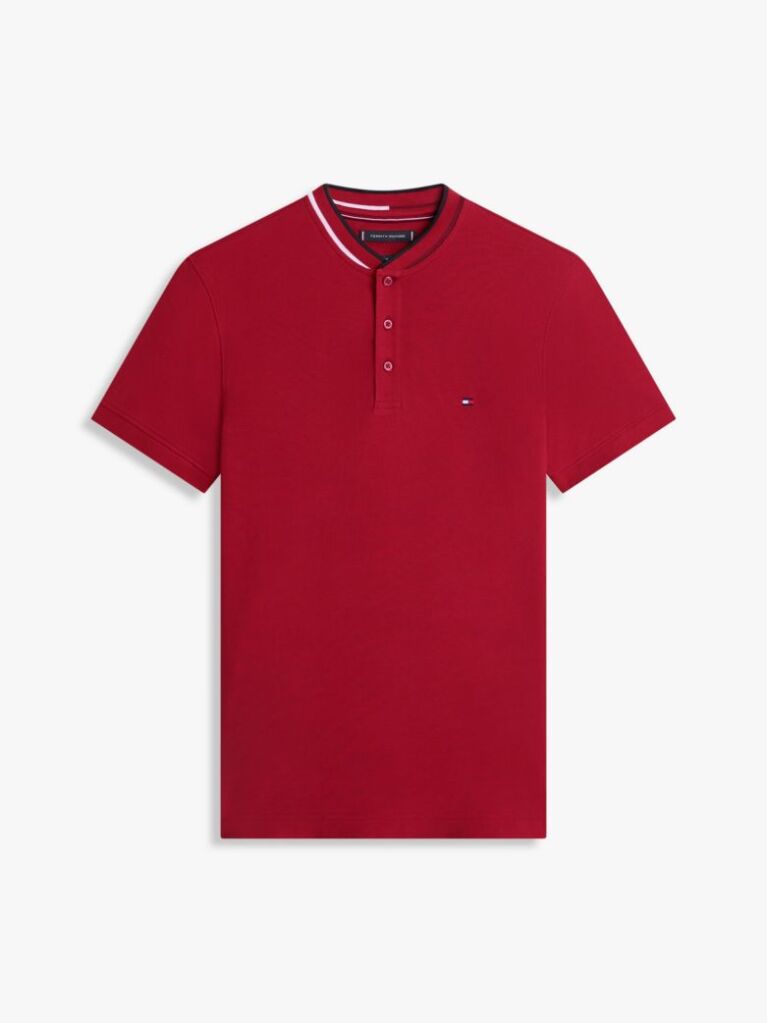 Red Mandarin Collar Slim Polo Shirt  Men