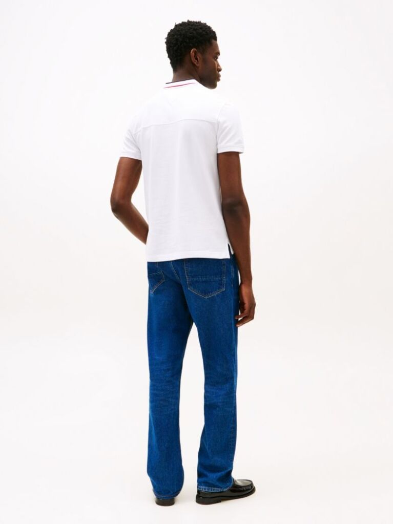 White Mandarin Collar Slim Polo Shirt  Men