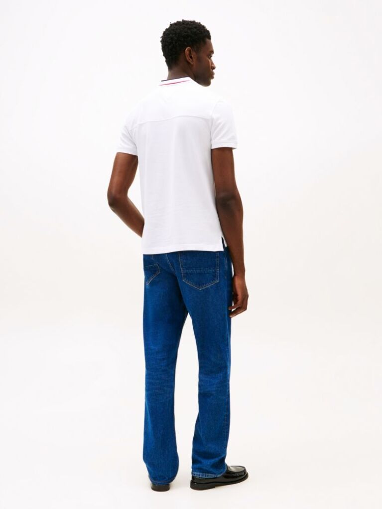 White Mandarin Collar Slim Polo Shirt  Men