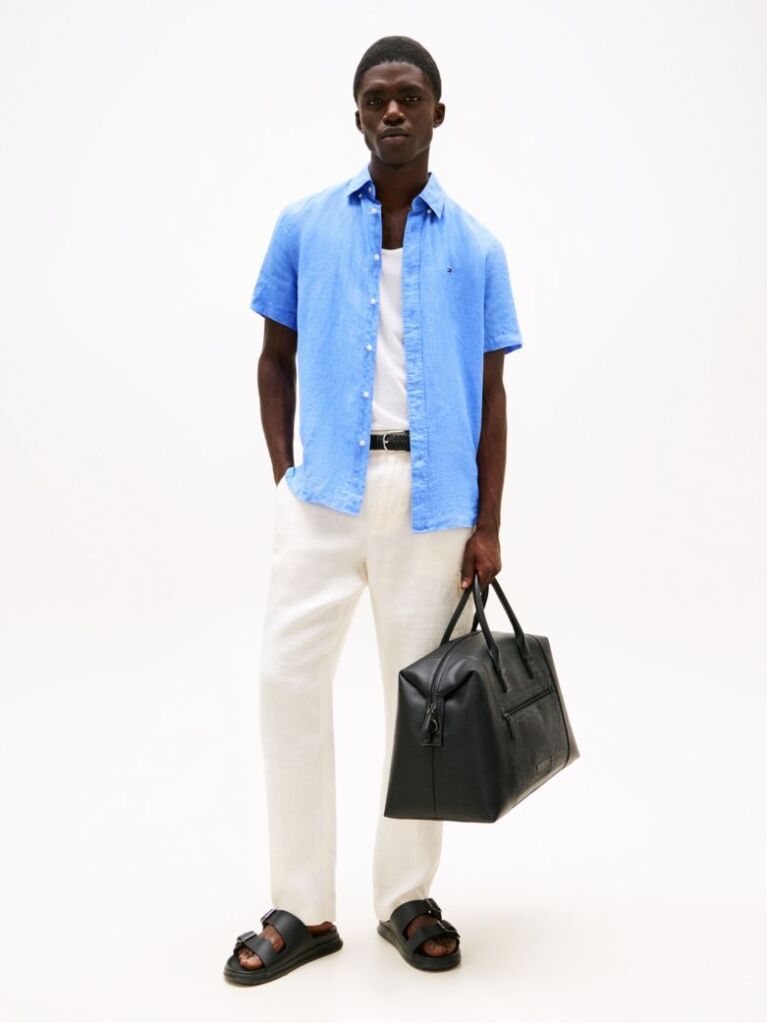 Blue Washed Pure Linen Shirt  Men