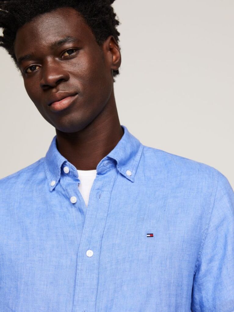 Blue Washed Pure Linen Shirt  Men