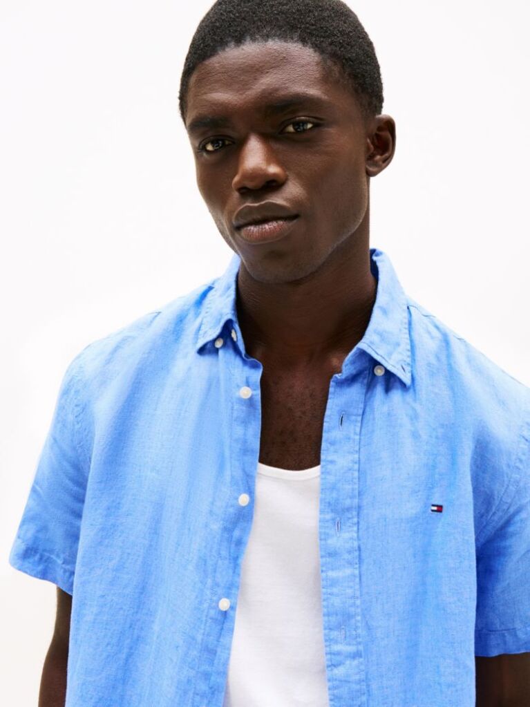 Blue Washed Pure Linen Shirt  Men