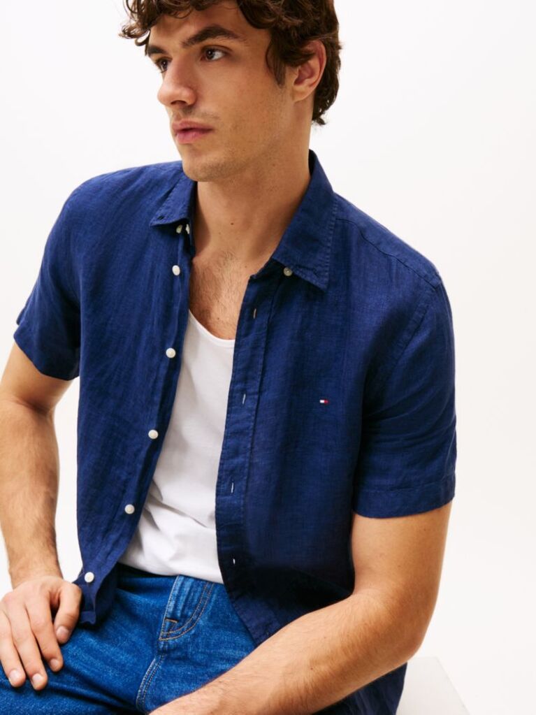 Blue Washed Pure Linen Shirt  Men