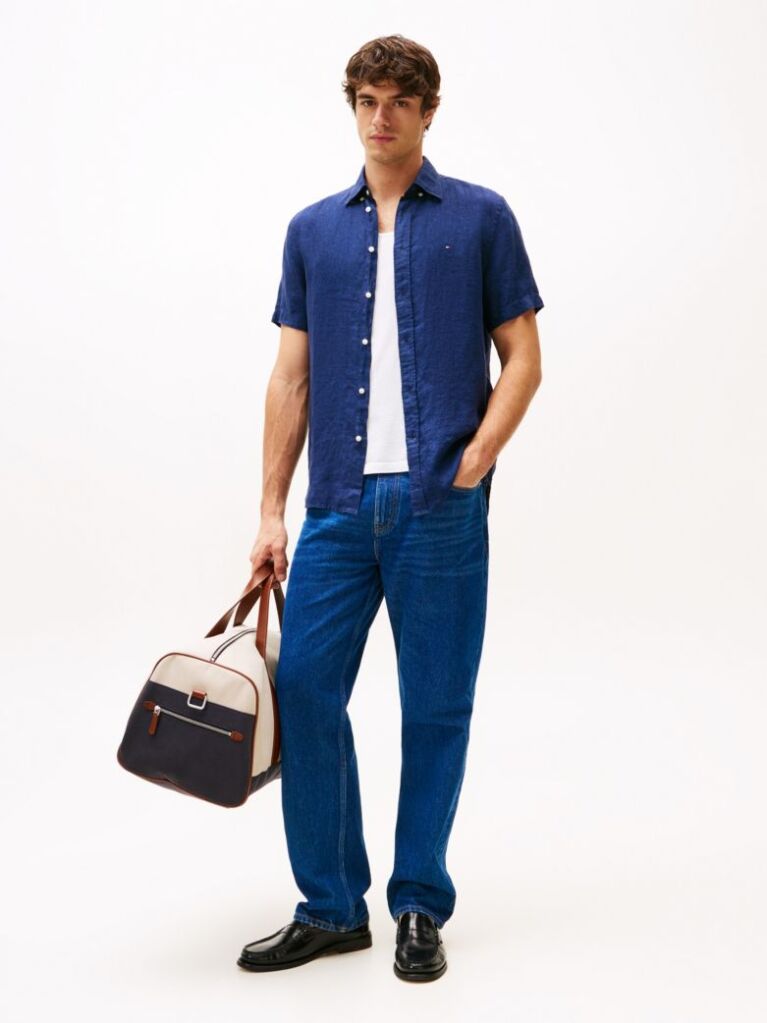 Blue Washed Pure Linen Shirt  Men