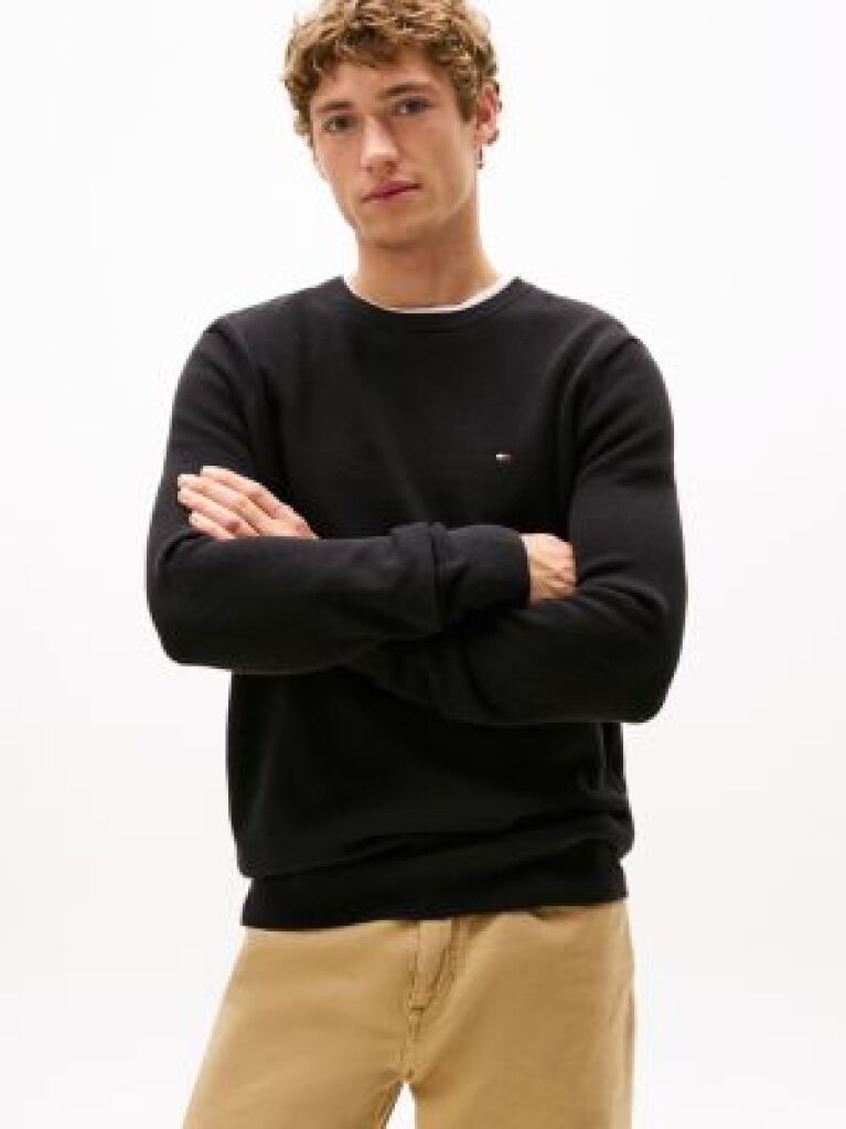 Black Crew Neck Textured Knit Jumper  Men