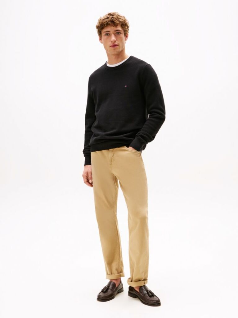 Black Crew Neck Textured Knit Jumper  Men