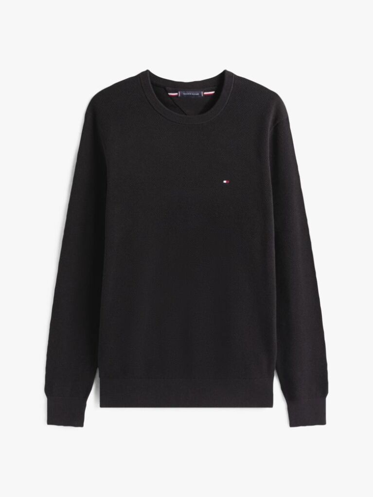 Black Crew Neck Textured Knit Jumper  Men