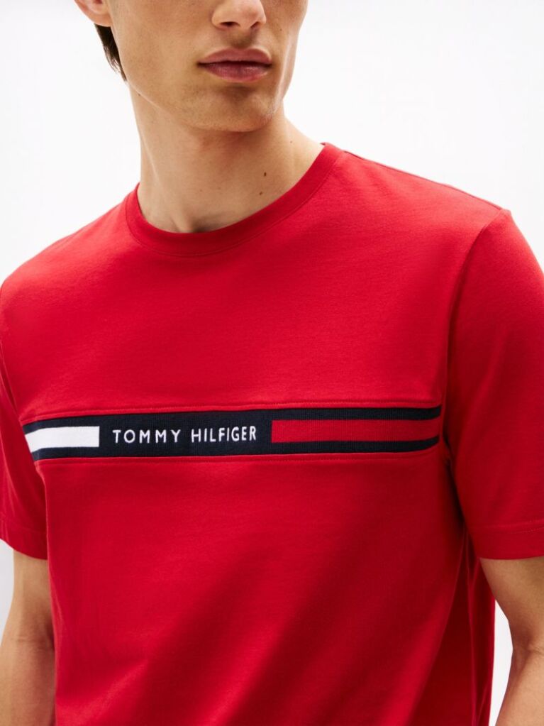Red Crew Neck Logo Panel T-Shirt  Men