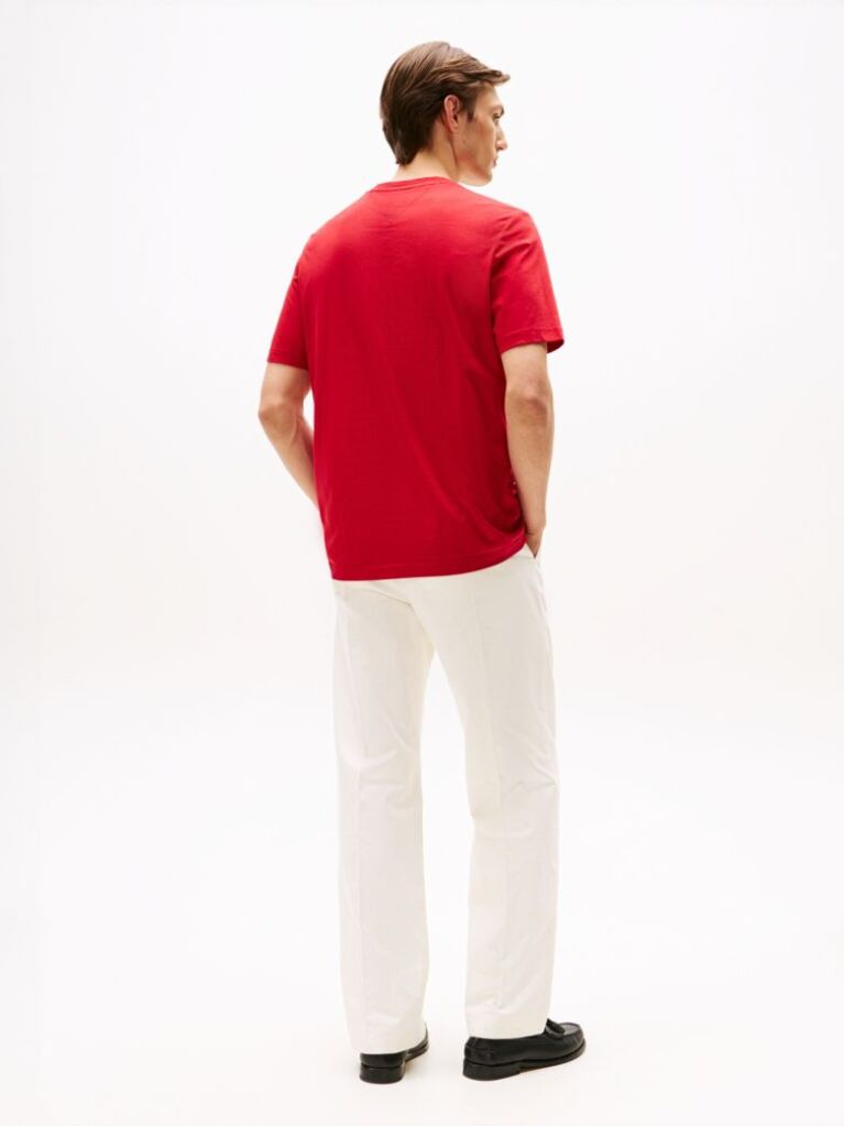 Red Crew Neck Logo Panel T-Shirt  Men