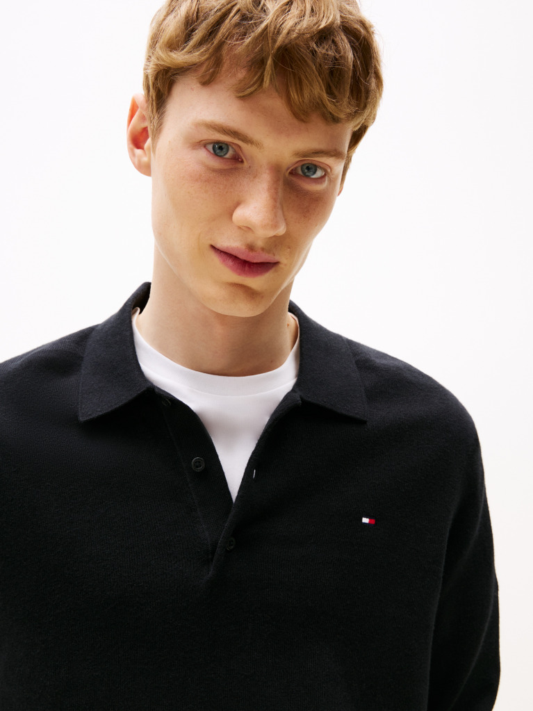 Black Polo Collar Jumper with Cashmere  Men