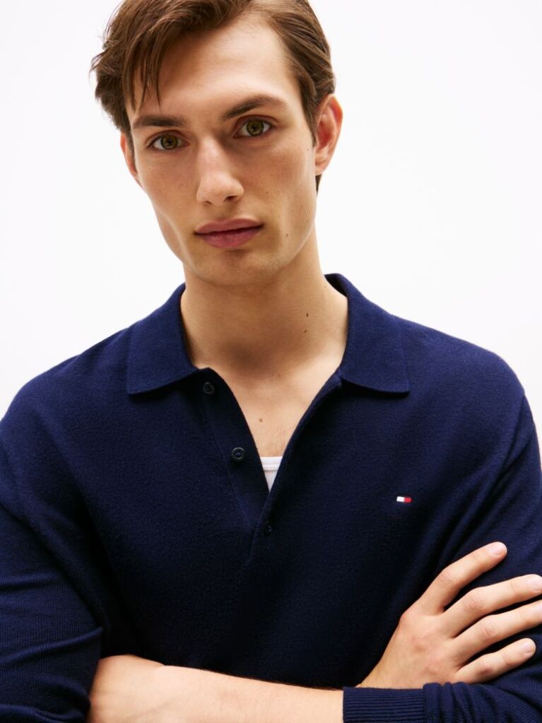 Blue Polo Collar Jumper with Cashmere  Men