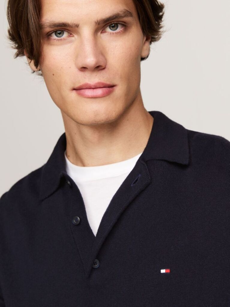 Blue Polo Collar Jumper with Cashmere  Men