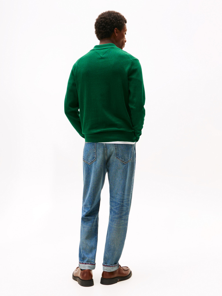 Green Polo Collar Jumper with Cashmere  Men