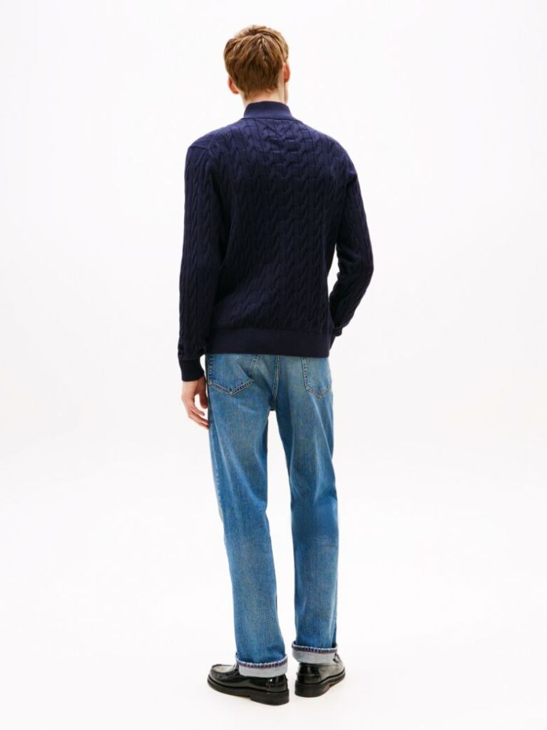 Blue Cable Knit Half-Zip Jumper  Men