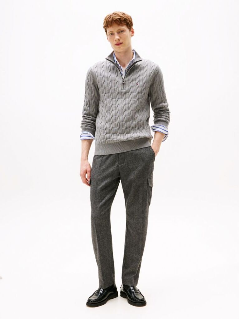 Grey Cable Knit Half-Zip Jumper  Men