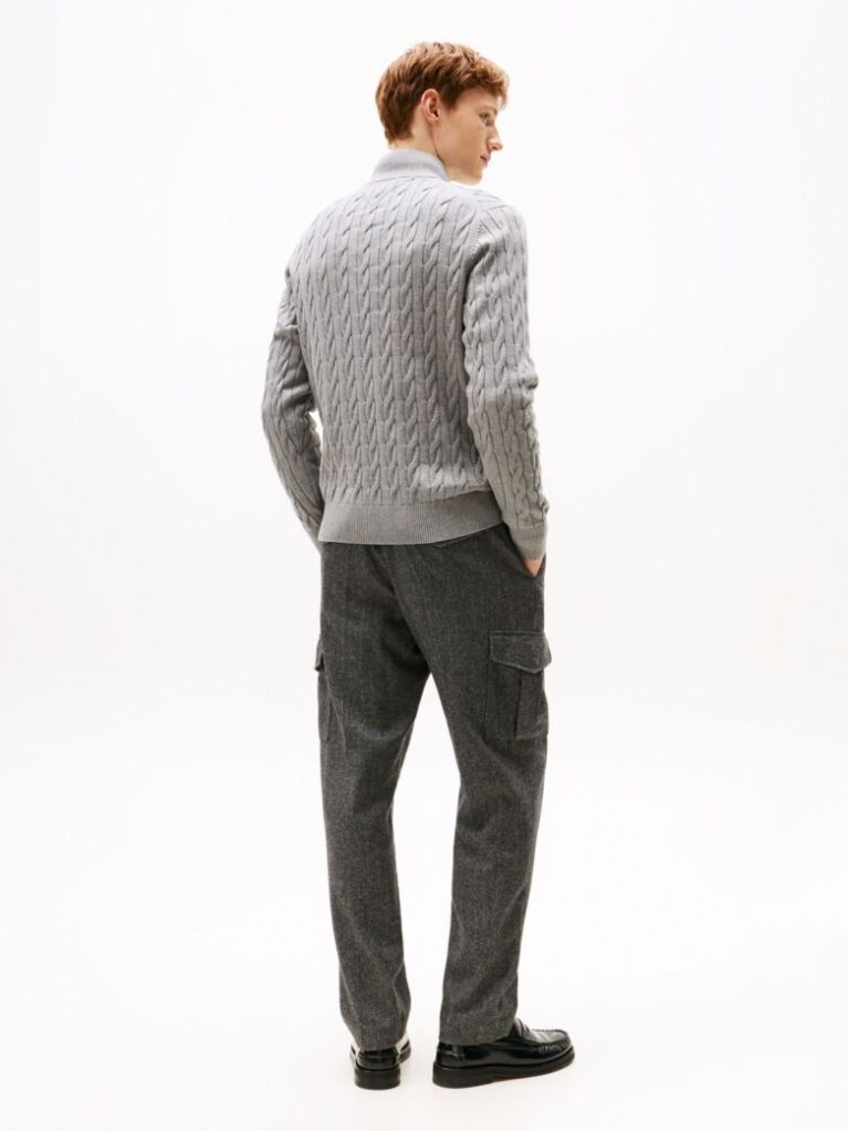 Grey Cable Knit Half-Zip Jumper  Men