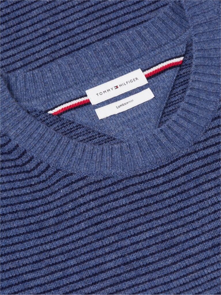Blue Pure Lambswool Crew Neck Jumper  Men
