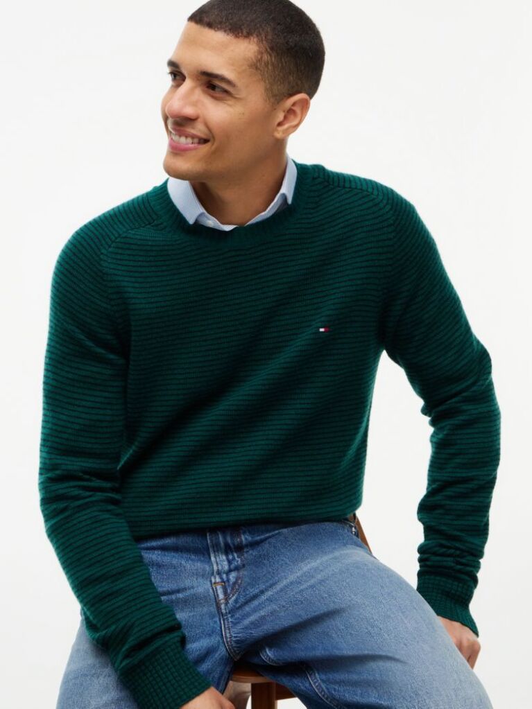 Green Pure Lambswool Crew Neck Jumper  Men