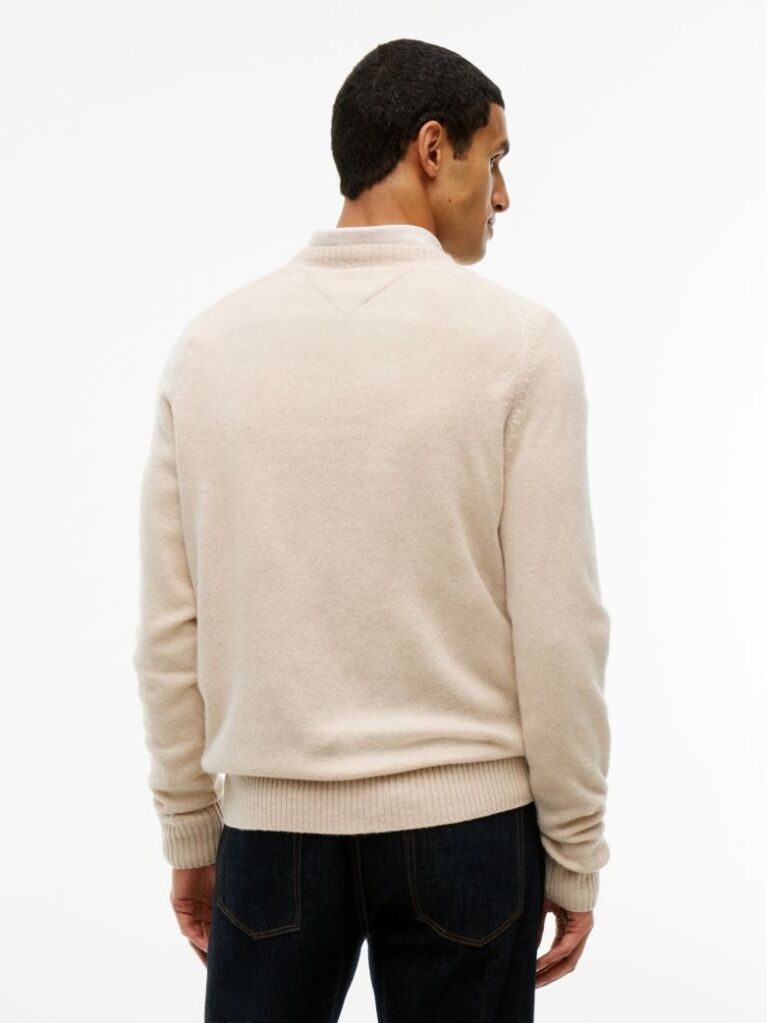 Beige Pure Lambswool Crew Neck Jumper  Men