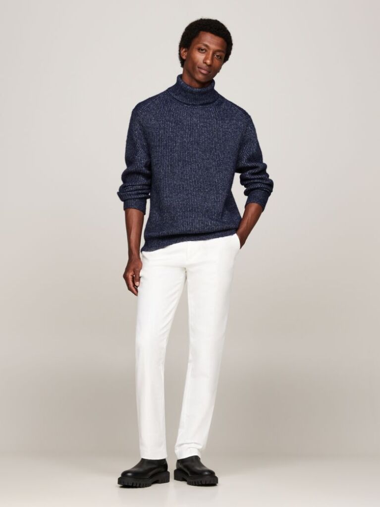 Blue Smart Casual Wool Blend Relaxed Jumper  Men