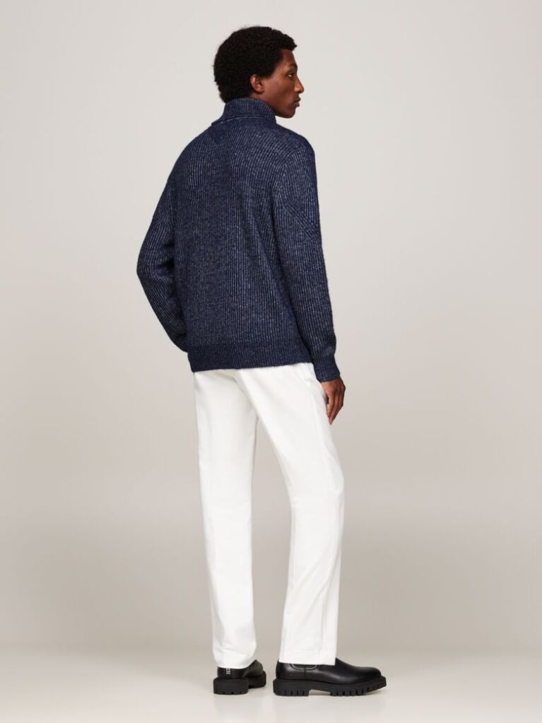 Blue Smart Casual Wool Blend Relaxed Jumper  Men