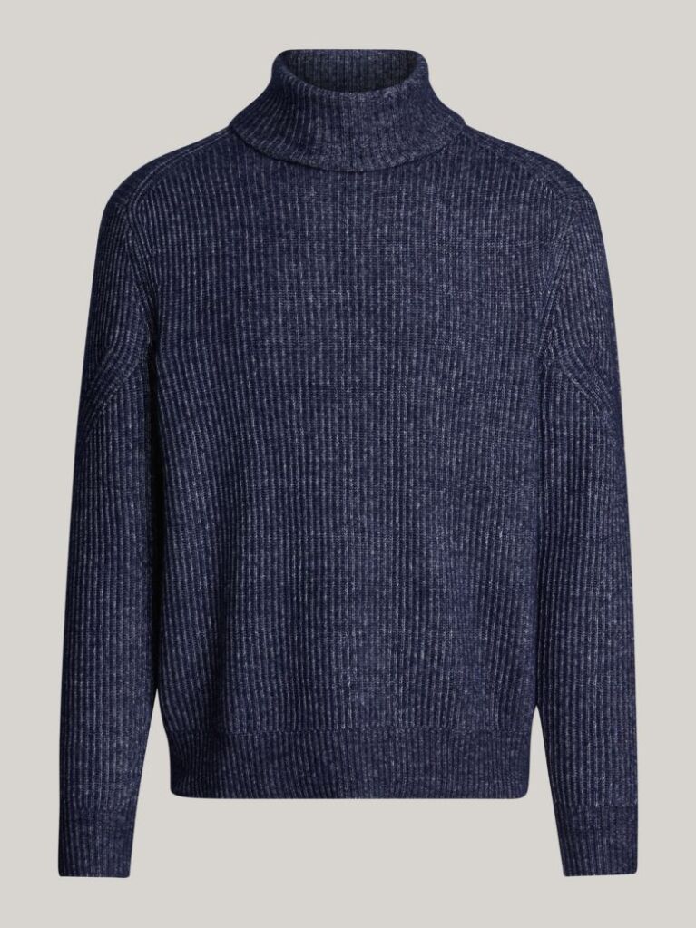 Blue Smart Casual Wool Blend Relaxed Jumper  Men