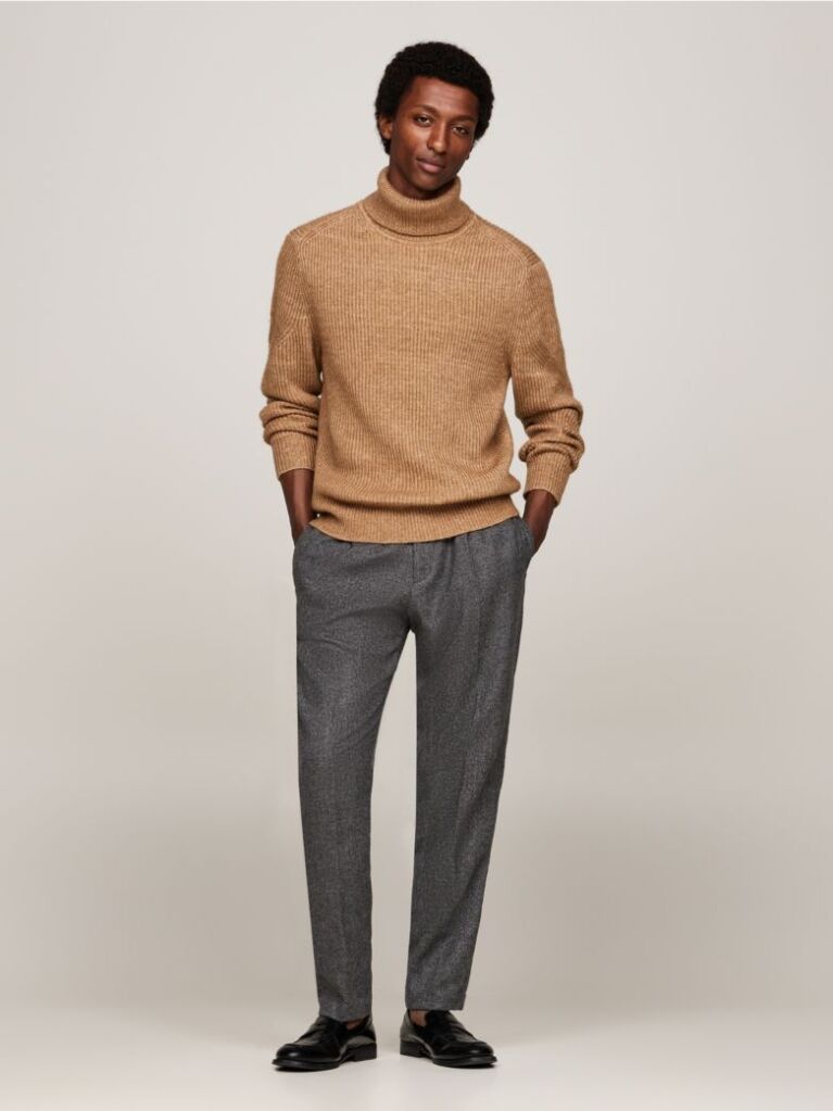 Khaki Smart Casual Wool Blend Relaxed Jumper  Men