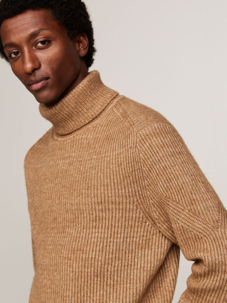 Khaki Smart Casual Wool Blend Relaxed Jumper  Men