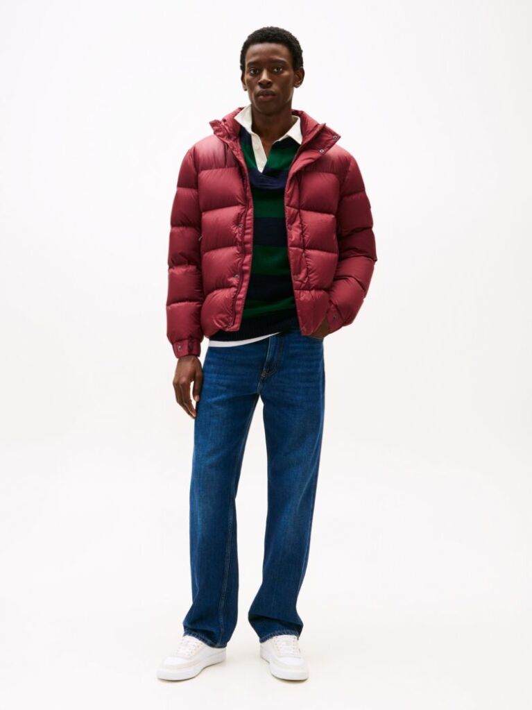Red Hooded Down Puffer Jacket  Men