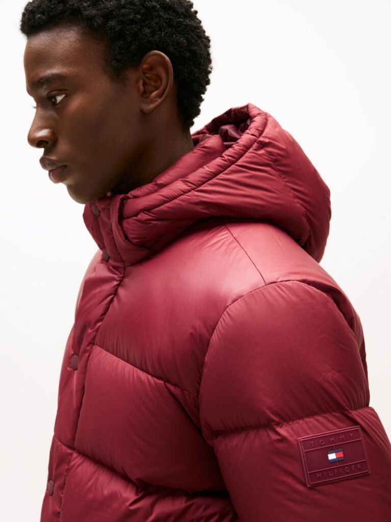 Red Hooded Down Puffer Jacket  Men