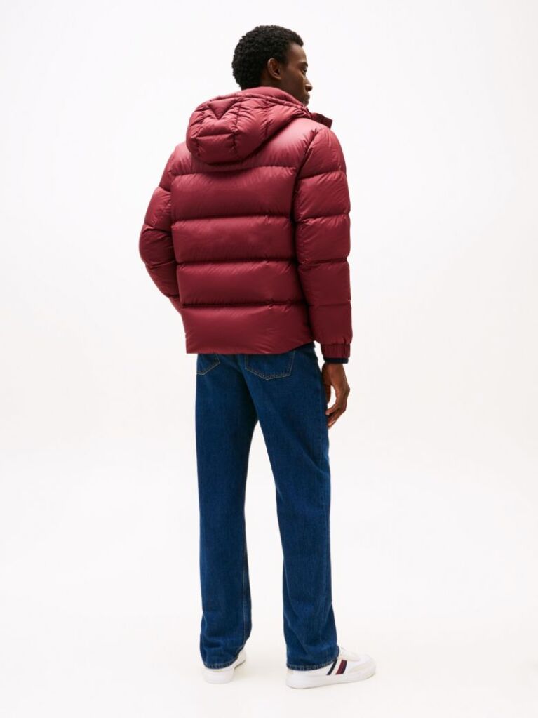 Red Hooded Down Puffer Jacket  Men