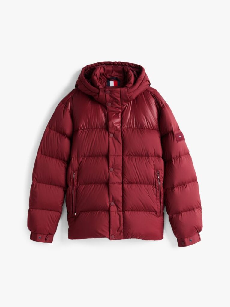 Red Hooded Down Puffer Jacket  Men