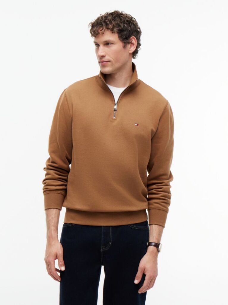 Brown Quarter-Zip Fleece Sweatshirt  Men