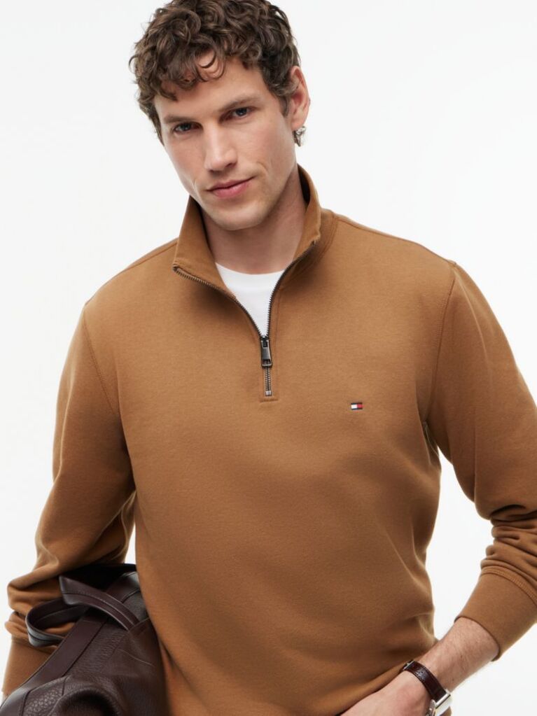 Brown Quarter-Zip Fleece Sweatshirt  Men