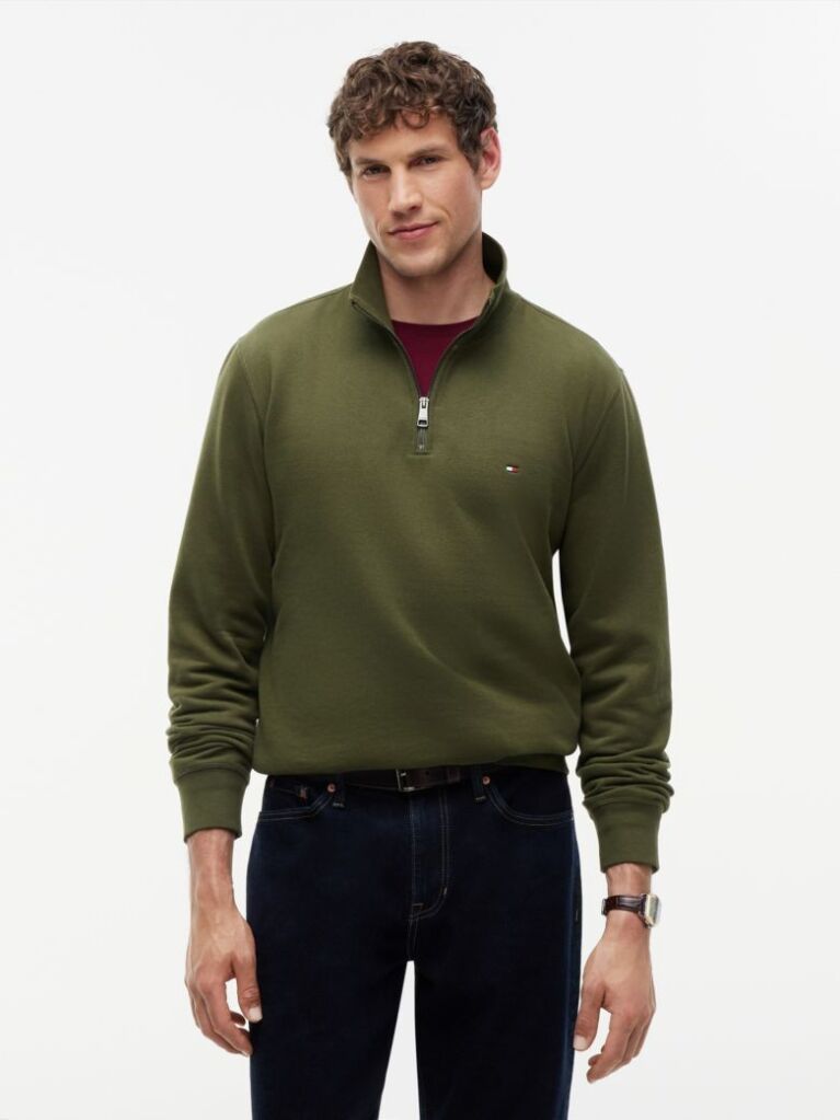 Green Quarter-Zip Fleece Sweatshirt  Men