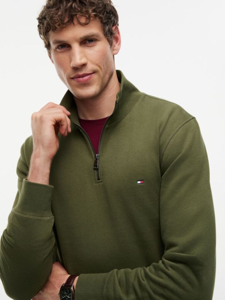 Green Quarter-Zip Fleece Sweatshirt  Men