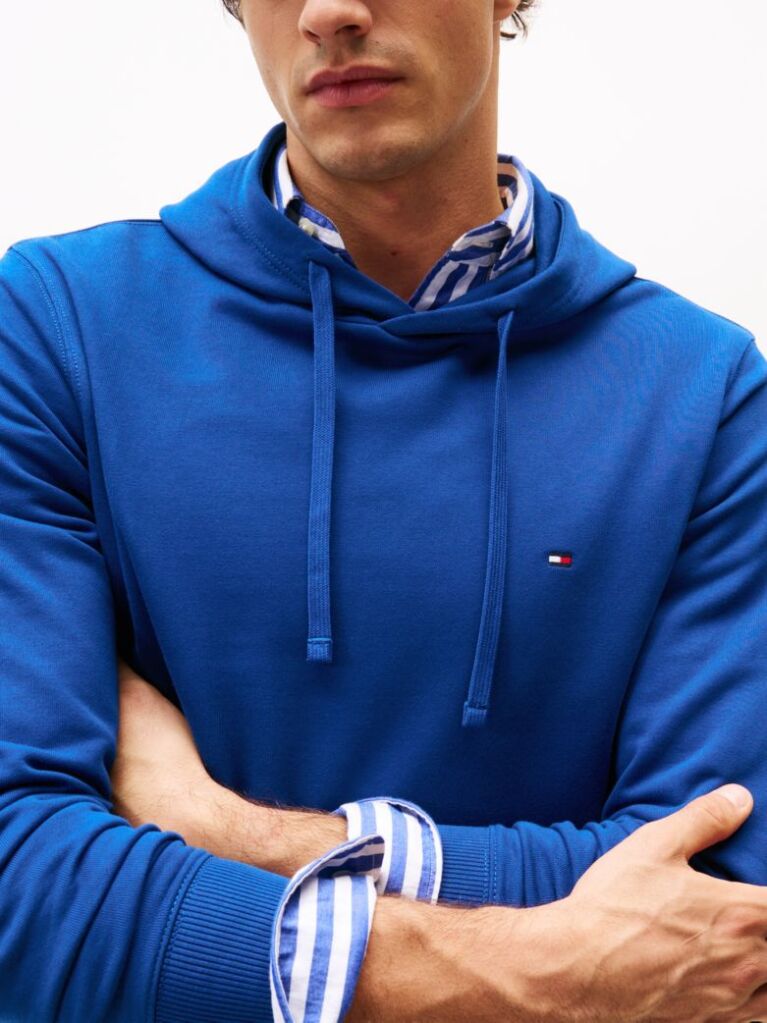 Μπλε Hoody Από Βαμβακερό Terry Με Κεντητό Σημαιάκι  Άνδρες