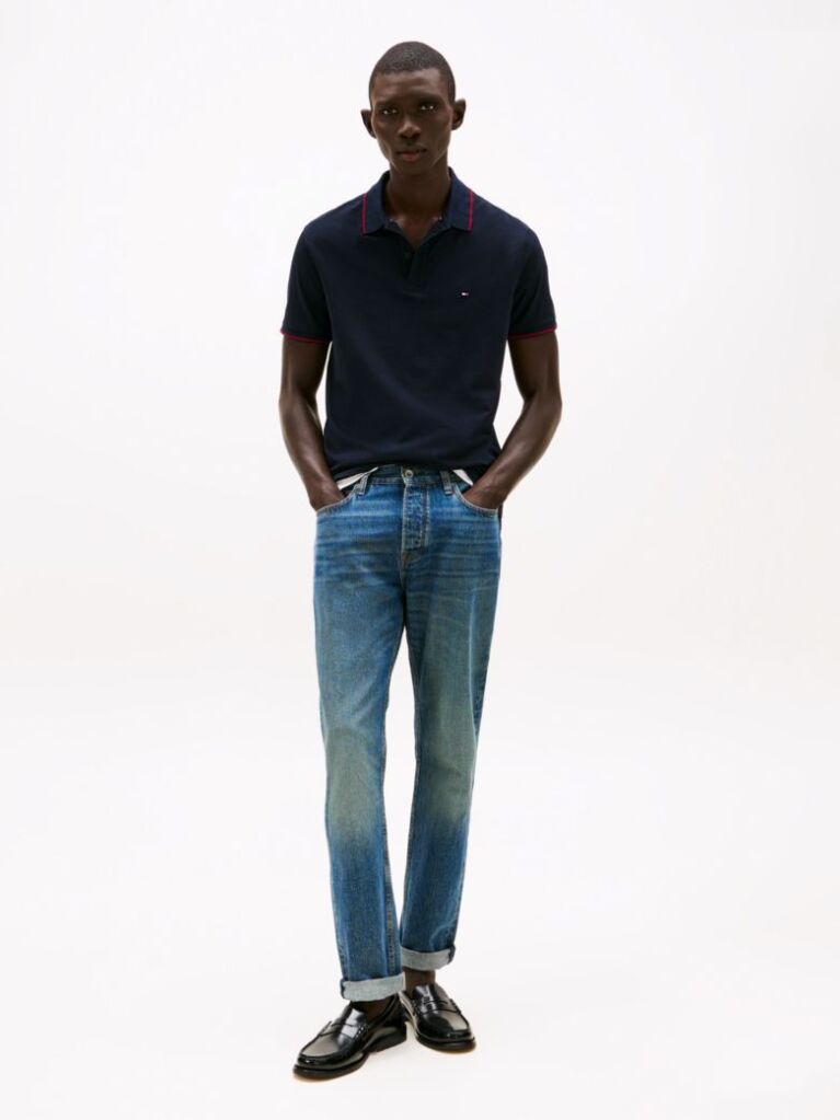 Blue Regular Tipped Jersey Polo Shirt  Men