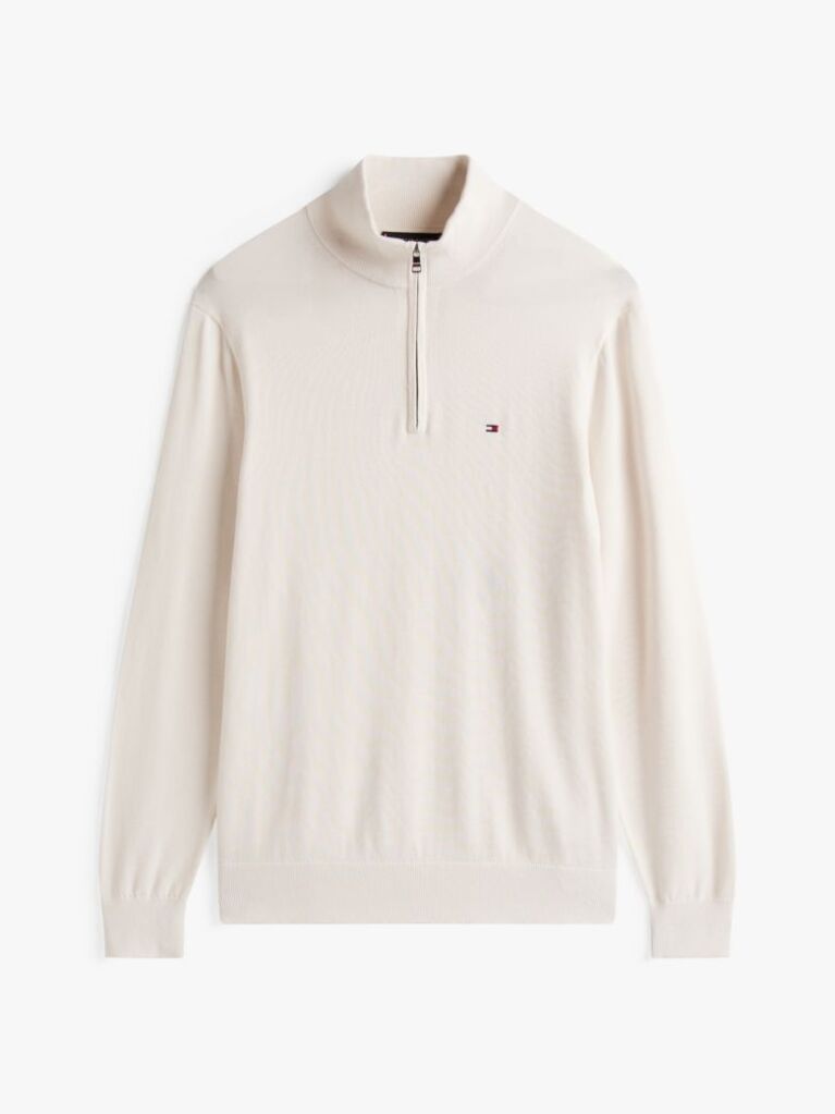 Beige Half-Zip Mock Turtleneck Jumper  Men