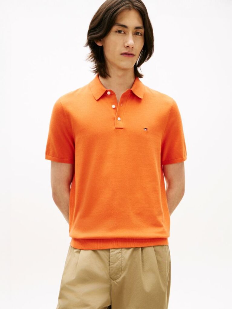 Orange Regular Fit Knit Polo Shirt  Men