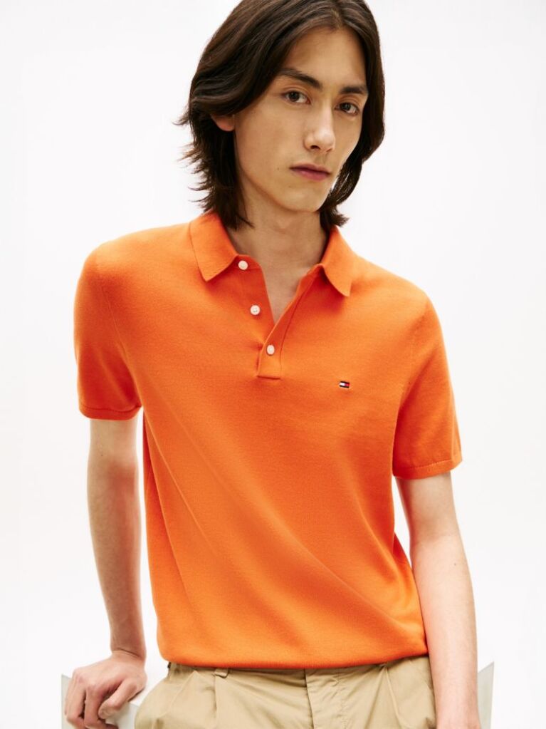 Orange Regular Fit Knit Polo Shirt  Men