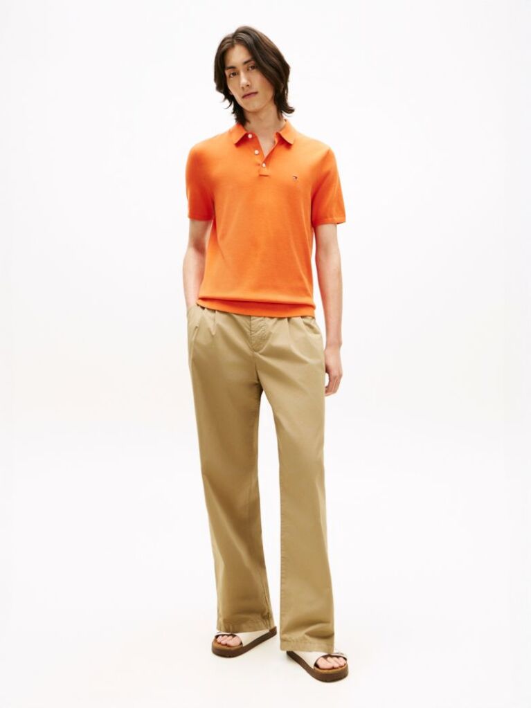Orange Regular Fit Knit Polo Shirt  Men