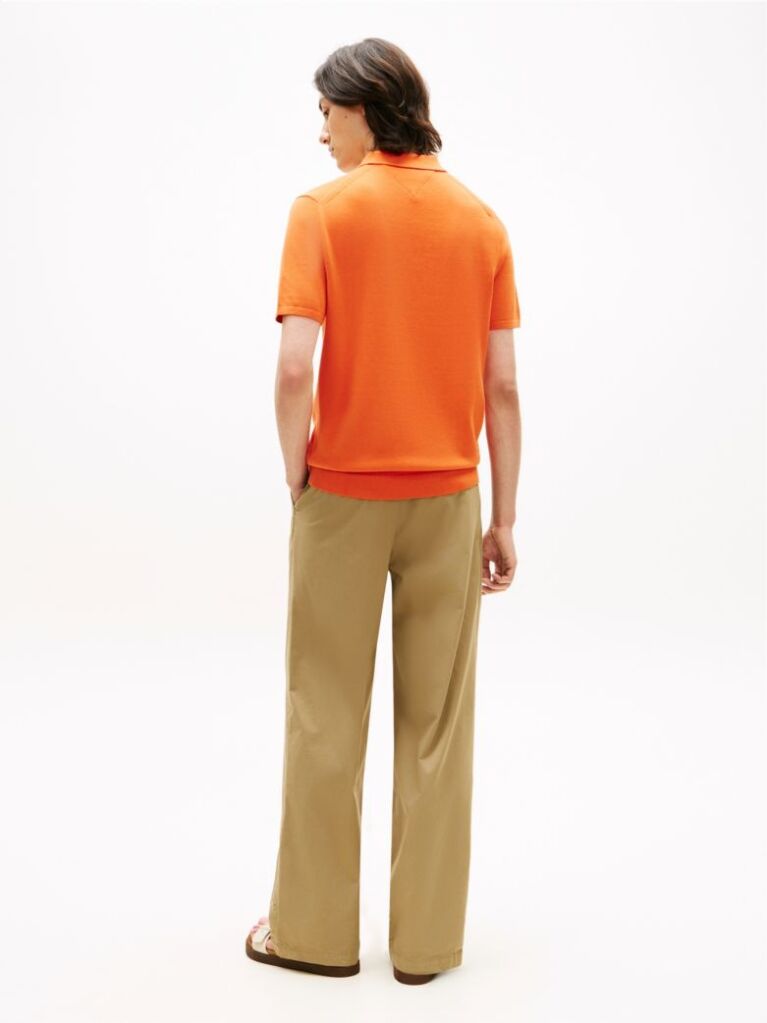 Orange Regular Fit Knit Polo Shirt  Men